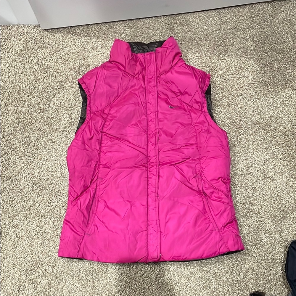 Nike Pink Puffer Vest with Quilted Design and High Collar